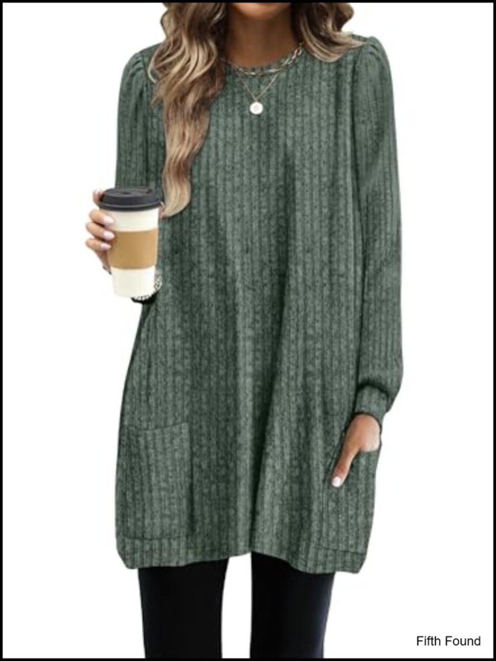 Women's Long Sleeve Tunic Sweater with Pockets Loose Fit Crew Neck Pullover